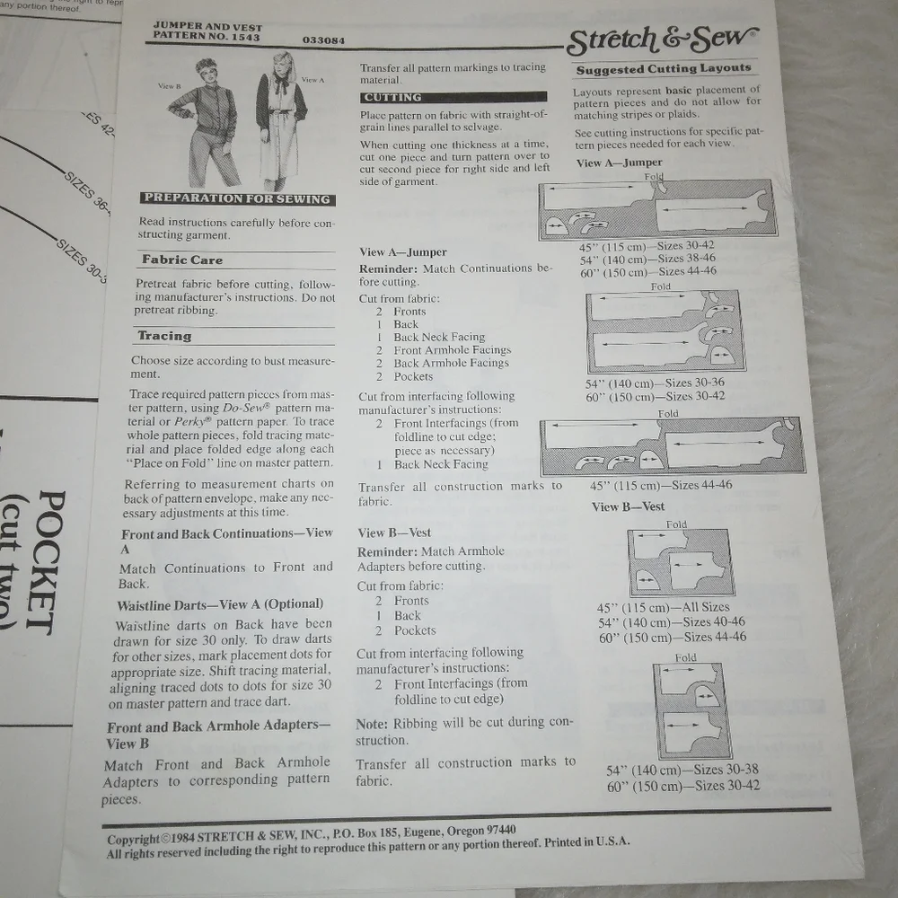 STRETCH & SEW 1543 Jumper and Vest, Bust size 30-32-34-36-38-40-42-44-46